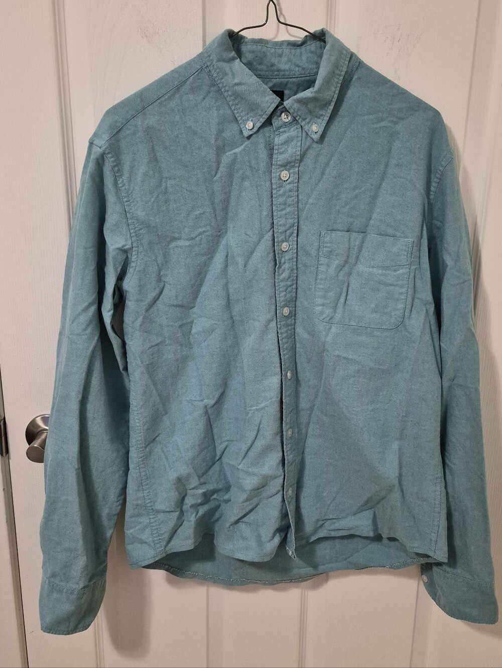 Men's Light Teal Button-Down Shirt Jacket